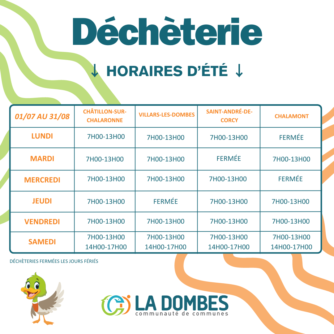 Horaires d’été de vos déchèteries !